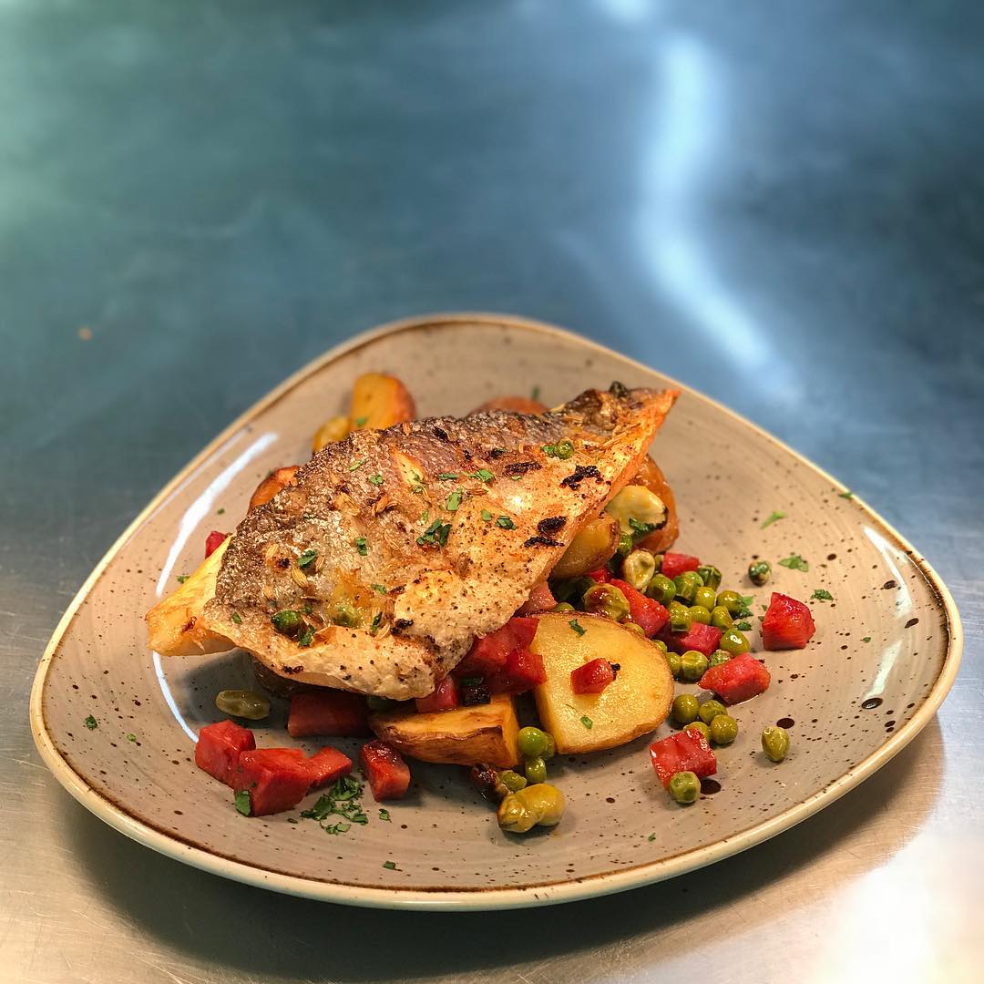 Our Mothers Day weekend special! Grilled fillet of @fynefish sea bass served with chorizo, broad beans and peas with sautéed potatoes 🤤
.
.
#mothersday #specialsboard #food #foodie #fish #seabass #chorizo #whitewine #fishy #cafeoswalds #cranstons #fynefish #cumbria #lakedistrict #penrith #carlisle #brampton