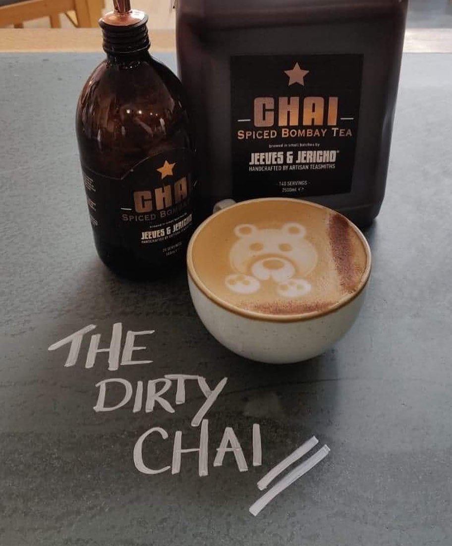 The Dirty Chai, a dirty drink special! A fine combo of @jeevesandjericho Bombay tea and @bruceandlukes espresso with steamed local whole milk! Come and grab one for your espresso fix!