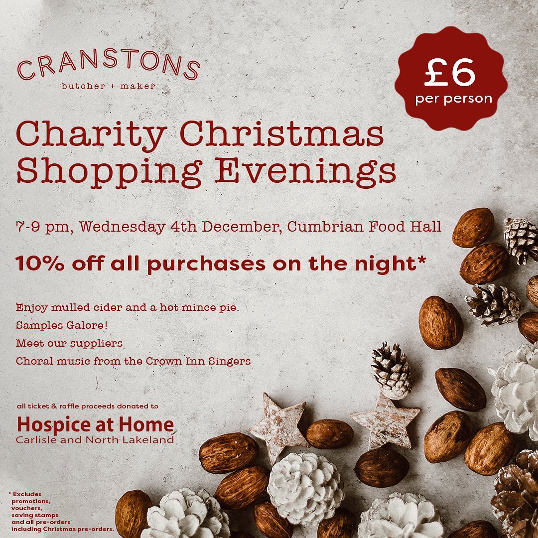 We raised £1,017 for @hospiceathomecandnl with the help of our fantastic suppliers and wonderful customers at last weeks Orton Grange shopping night, thank you! Come and join us tomorrow evening for more festive fun and foodie samples at our Cumbrian Food Hall, Penrith.